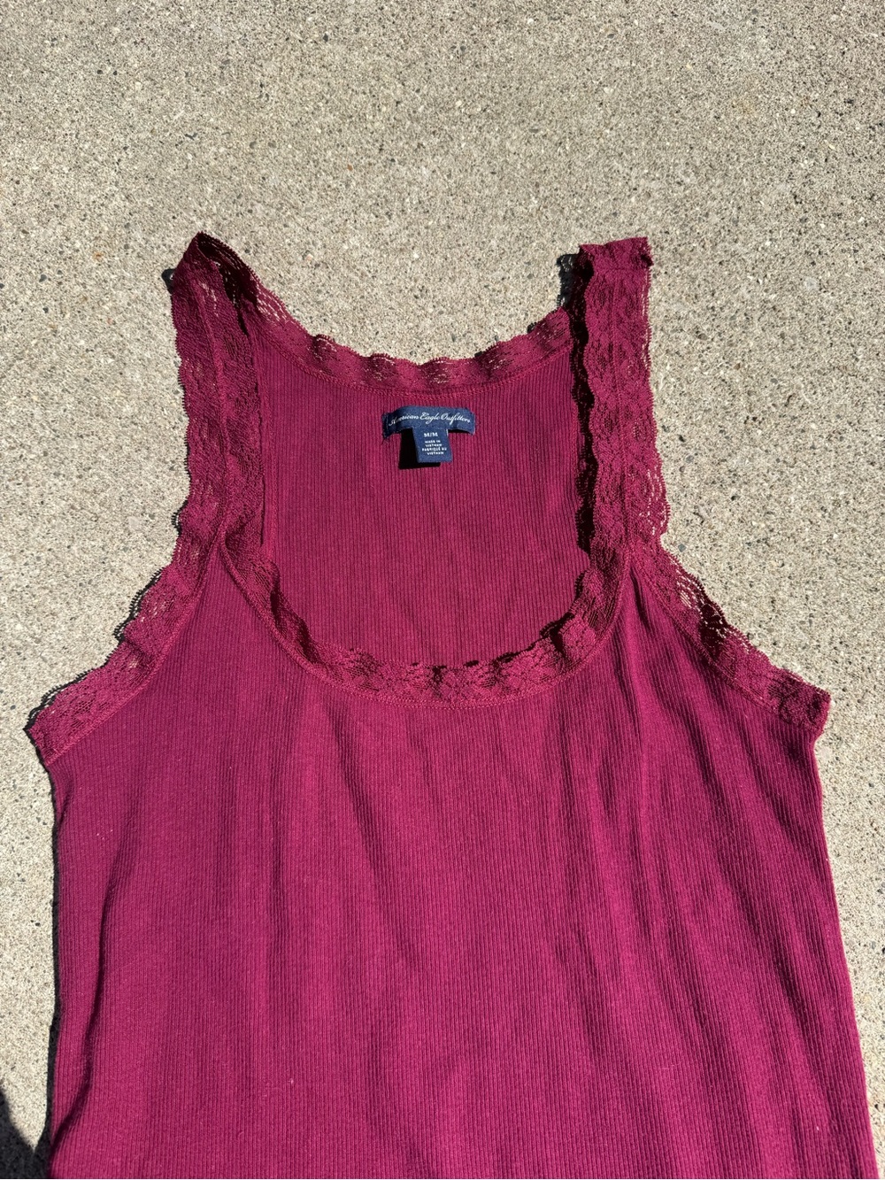 American Eagle Outfitters Ribbed Lace-Trim Tank - Wine - Picture 4 of 7